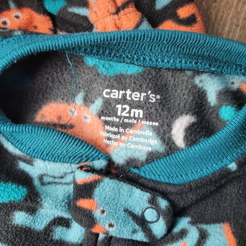 Carter's Baby Boy's Warm Soft Fleece Zip Up Footie Pajamas Charcoal Dragons 12m